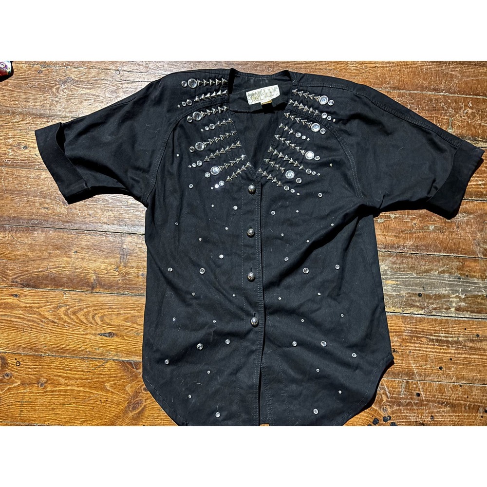 90s Vintage Black Rhinestone Shirt